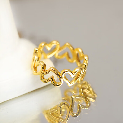 Guran 5d gold ring women's heart-shaped pure gold cyanide-free glossy small peach heart ring gold ring heart-to-heart jewelry 10# 1.65g in stock