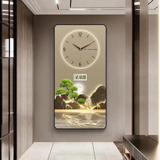 High-End-Luxus modernes Restaurant, die Kiefern dekorativen Maluhr Wall Clock Home Mode Mode-Mode-Kalender Elektronische Uhr C6187 Uhr + verbessertes Perpetualkalender Horizontale Länge 30 cm * vertikale Höhe 60 cm abgerundetes Eck Aluminium kombiniert