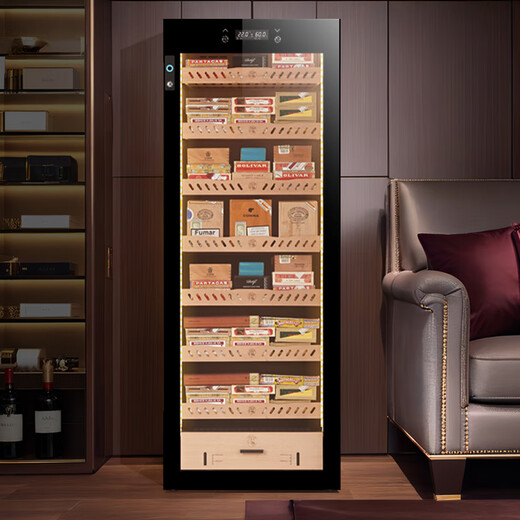 Cigar cabinet with constant temperature and humidity, household red wine display cabinet, tea refrigerated tobacco, white wine and snow paper display, commercial large-capacity cigar room customization, cedar liner, seven-layer shelf, fingerprint lock 348L