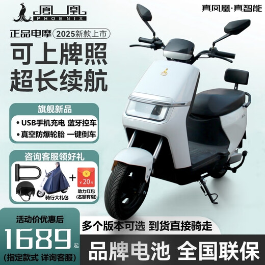 Phoenix Domestic Subsidy Phoenix Electric Motorcycle 60/72V Graphene Long Range Electric Motorcycle Battery Motorcycle Low Version + White + Front Disc Brake Rear Drum Brake 72V28Ah (Upgraded Black Gold Graphene Battery 6 Pieces)