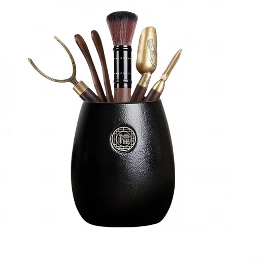Enshousu Tea Ceremony Six Gentlemen solid wood 6-piece set antique tea set accessories tea clip tea pot pen tea making utensils Black pottery tea ceremony Six Gentlemen six-piece set