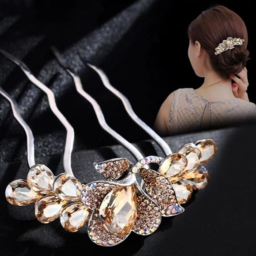 WEISHINI Korean style light luxury fashion tulip hair comb hairpin ball head non-slip rhinestone hair accessory four-tooth hair artifact tulip purple A23-205