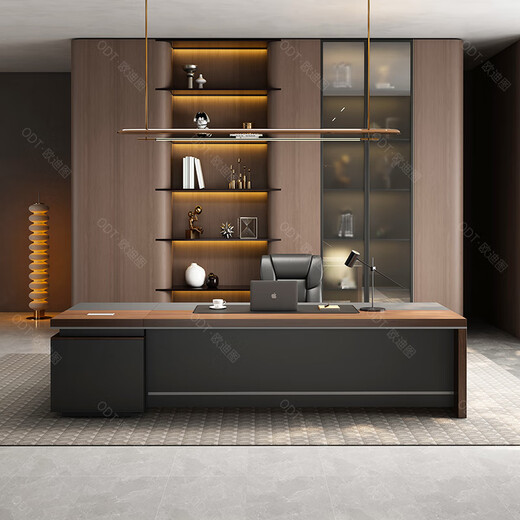 OUDITU boss desk and chair combination simple modern president desk high-end executive desk manager desk desk large leaf walnut + iron gray all over the network to as low as 1.6 meters boss desk