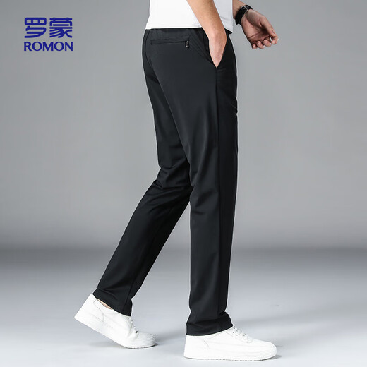
ROMON ice silk high elastic casual pants for summer thin cool men loose quick dry straight pants 702