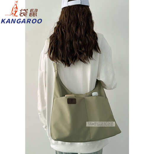 袋鼠（KANGAROO）法国进口品质轻便帆布包包大容量女单肩斜跨包大学生上课书包休闲 米白色1049 布料