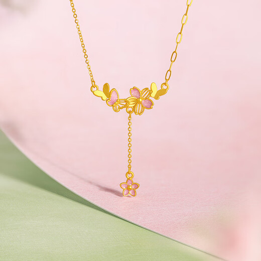 Saturday Blessing Cherry Blossom Butterfly Pure Gold 999 Gold Necklace Pendant Girl Birthday Gift Price A0614925 Approximately 3.91g