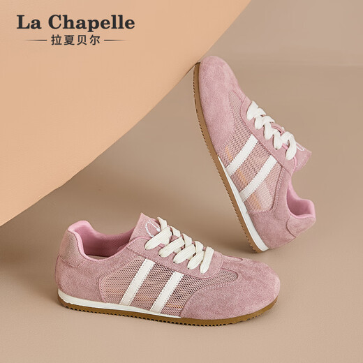 拉夏贝尔女鞋25年新女鞋网面透气板鞋休闲百搭女板鞋德训鞋不臭脚轻便女鞋 粉色 XXE6628-2 37