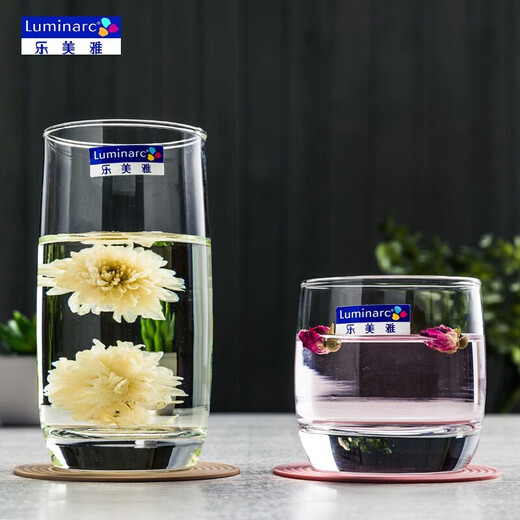 Lemeiya French bow and arrow household glass heat-resistant transparent water cup tea cup drinking cup hospitality green tea cup milk cup tall style 6 pieces (290ml) + rack + tray -13790