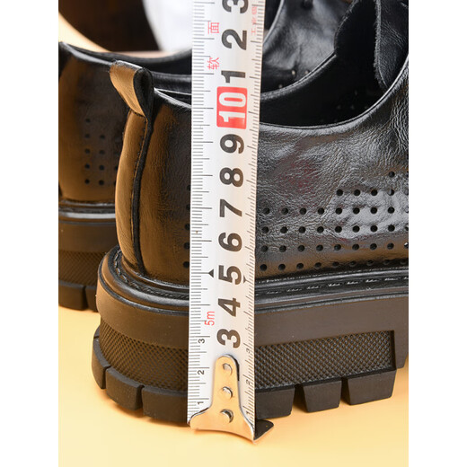 Oein Retro Genuine Leather Big Toe Derby Shoes Business Casual Men's Shoes Summer Breathable Hollow Leather Sandals Men's Perforated Thick Soles Black Lace Up 15267-0 Summer Perforated Single Layer 38 This One Size Larger