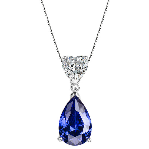 Chirping sapphire necklace 925 silver heart-shaped water drop gemstone necklace clavicle chain women's tanzanite sapphire pendant 925 sterling silver platinum-plated pendant free 925 silver necklace