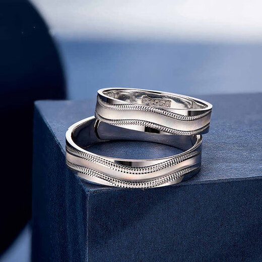 Dirholl PT950 Platinum Ripples of Love Couple Rings Fashionable Light Luxury Niche Platinum Wedding Engagement Rings for Men and Women PT950 Platinum Ripples of Love Couple Platinum Rings