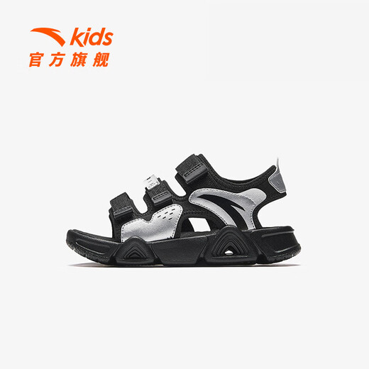 ANTA children's sandals for men and women 2025 summer new Velcro outdoor arch open toe beach shoes men's black/silver-4 30 shoe inner length 18.5cm
