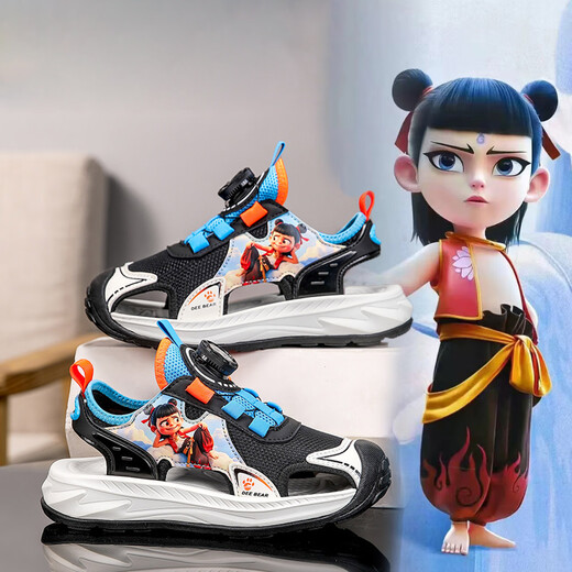 比牧巴（PIMPA）哪吒男童包头凉鞋2025夏季新款儿童透气软底防滑小学生男孩沙滩鞋 M983黑桔 31