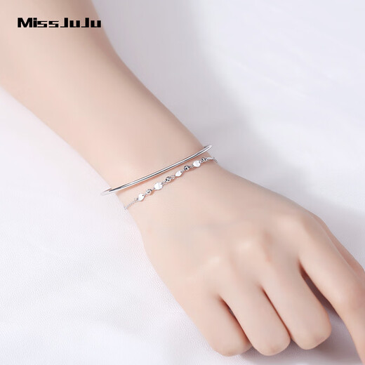 Miss JuJu pt950 platinum double-layer bracelet for women, fashionable platinum transfer bead bracelet, opening, weight 4.0-4.2g