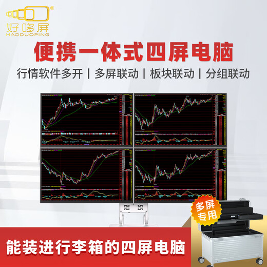 Haoduo Screen 18.5-inch portable all-in-one anti-glare screen for financial stock trading and futures reading, multi-screen computer, four-screen stock split-screen display, trader reading and stock trading assembly computer, portable four-screen-Star Silver, Mavericks 13th generation i9 version, 18.5-inch high-definition screen, travel version (including exclusive all-aluminum suitcase)