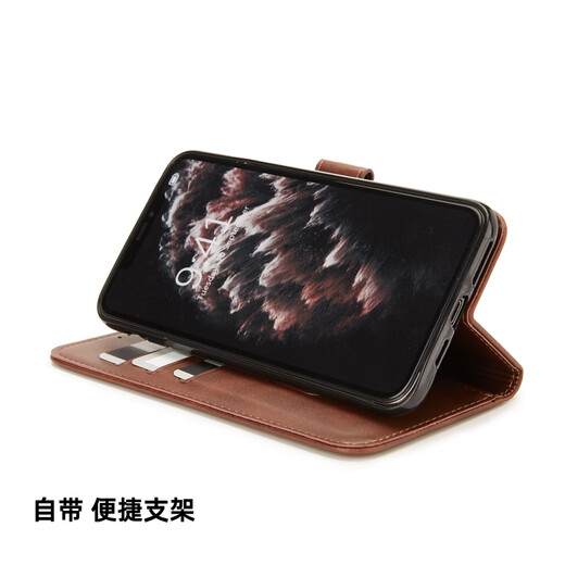 Shiqifan is suitable for OPPOReno9pro+ mobile phone case, clamshell protective cover, wallet-style insertable card holder, anti-fall and wear-resistant front and rear full-cover leather case, brown + same style leather cord OPPOReno9pro+