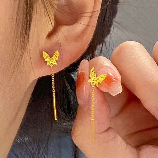 BZK gold butterfly ear wire women's new temperament fashion long tassel earrings 0.01g butterfly tassel earrings