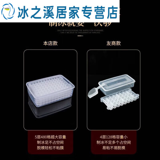 君默冰块模具商用大容量制冰盒冰箱制冰格子大号冻冰块制冰神器制作机 FA6189AD9E 五层480格大冰格+储冰盒+冰铲