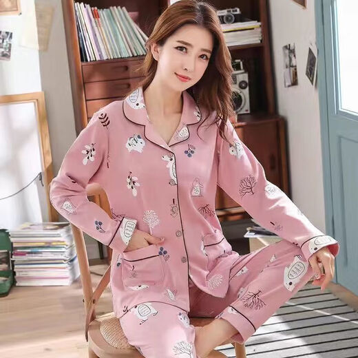 FHHUABD棉质睡衣女春秋季长袖韩版休闲家居服大码套装月子服 P844史努比 L 100-120斤
