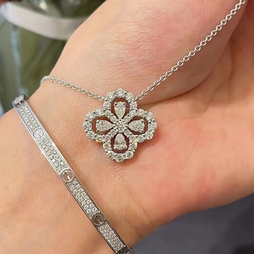 Junpo Harry Winston HW water drop necklace 18K gold platinum real diamond four-leaf clover Loop full diamond pendant clavicle chain for women 18k gold