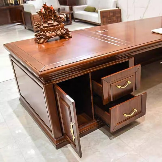 Ningqiu Luoge (NICHLORT) new Chinese style office desk and chair combination ebony wood all solid wood CEO boss table high-end atmospheric chairman executive desk 3.8 meters executive desk ebony wood