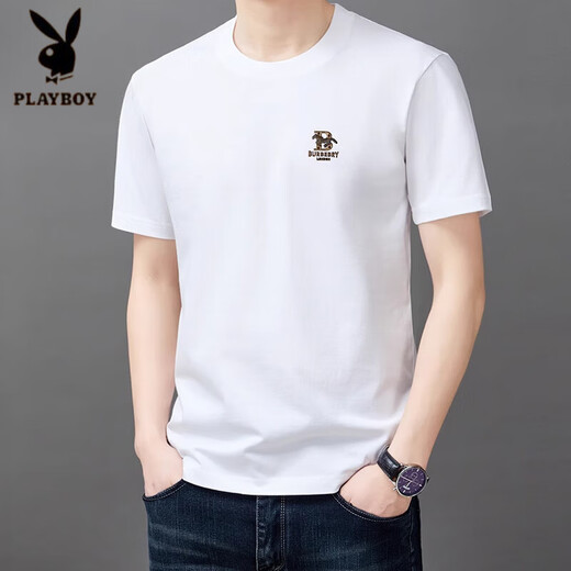 Playboy (PLAYBOY) brand pure cotton short-sleeved T-shirt for men's summer new fashion breathable round neck solid color half-sleeved versatile trendy T-shirt 9922 white M 165 suggestion 95-120Jin [Jin equals 0.5 kg]