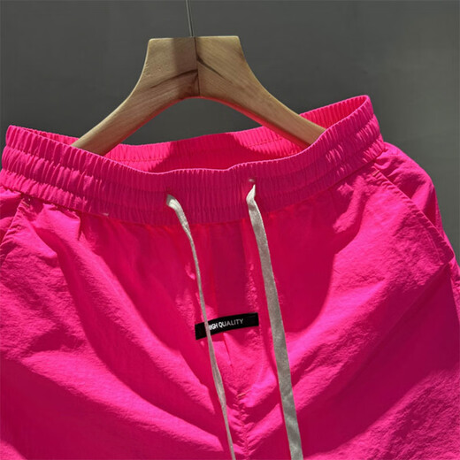 常缕竺美式高街风速干短裤男夏季薄款多巴胺运动五分裤百搭休闲沙滩裤子 9227休闲裤-玫瑰粉 33 (145-155斤)