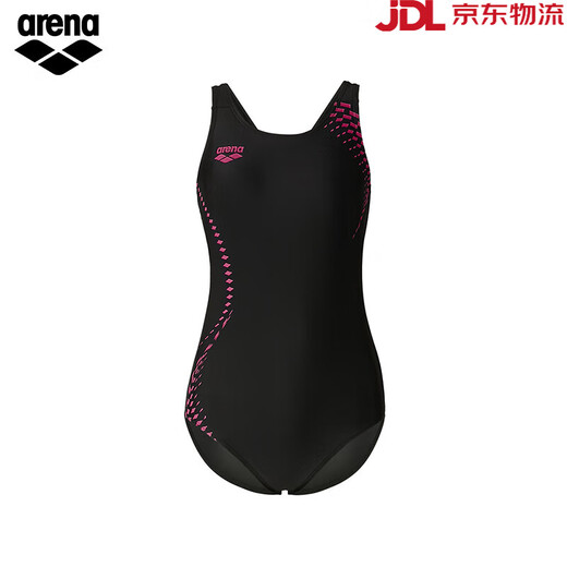 Arena women's sleeveless triangle one-piece swimsuit for bathing in hot springs to cover belly, fashionable slimming swimsuit, black/pink (BKPK) M
