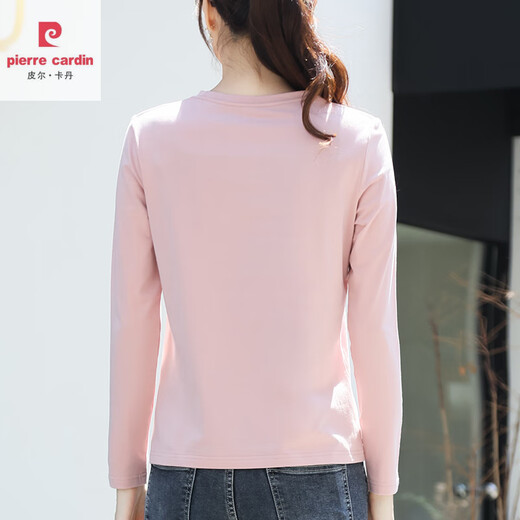 Pierre Cardin Cotton Pink Long Sleeve T-Shirt Frauen lose bedruckte altersreduzierende Unterwäsche-Basis-Hemd-Hemd Frühling und Herbst 2025 Neues Top H6172 Graupulver Baumwoll Langarma (vorgeschlagen 80-105jin [Jin gleich 0,5 kg]))