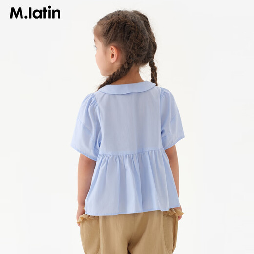 M.Latin Maratin children's clothing children's shirt 2025 summer new style children's retro college style short-sleeved shirt blue strip 110