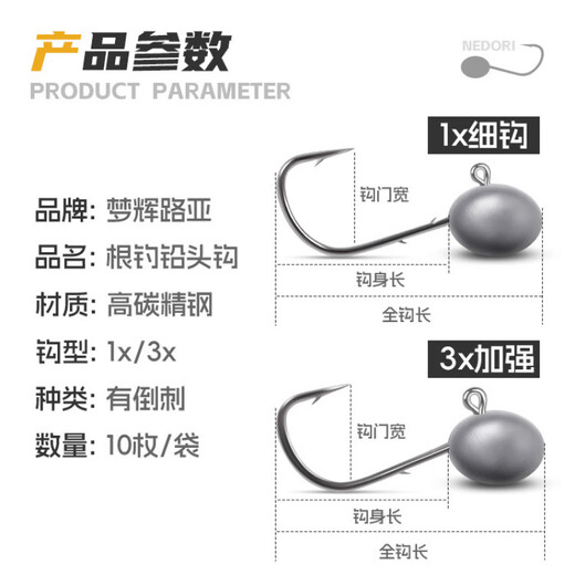 Menghuigen fishing hook die-cast 3X reinforced double back thorn anti-shedding lead head hook for fishing green slightly tilted sea bass, strengthened 5g/No. 2 hook (10 pieces/bag)