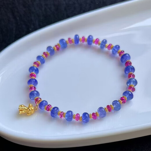 Feiyu Natural Tourmaline Tanzanite Bead Bracelet 18K Gold Spacer Original Design Spot Lubricated Full Bracelet Transparent