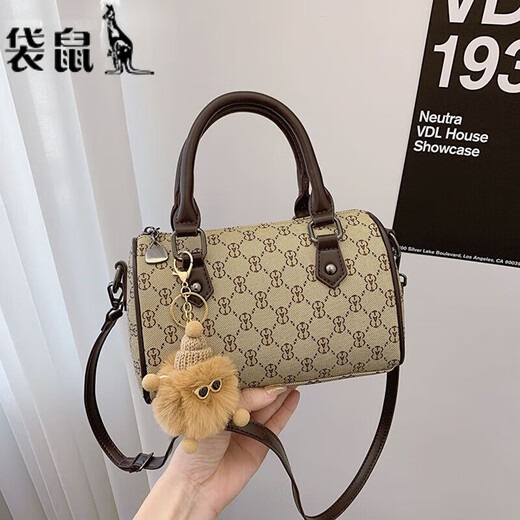Kangaroo Leather Handbag Women's High-end Compact Bag Women's 2024 Chinese Valentine's Day Western Style Pillow Bag Retro One Shoulder Messenger Bag Coffee Color