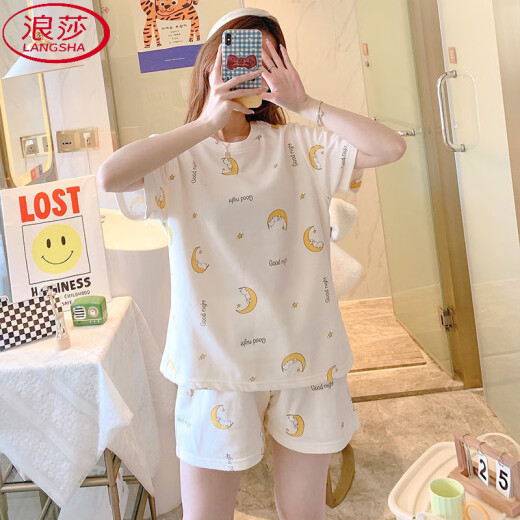 浪莎（LangSha）ins睡衣女夏季套卡通可爱棉质薄款短袖短裤可外穿家居服睡衣夏天 1047# 小狗 M