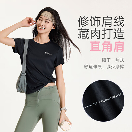 ANTA Quick-drying T丨Moisture-absorbent and breathable thin short-sleeved T-shirt for women summer new running and cycling knitted sports top