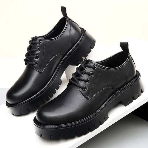 Gy Jinlilai Herrengeschäft formale Tragen Lederschuhe Dicke Sohle erhöhte britische schwarze Männer Big Head Echtes Leder groß Größe 4748 Urlaub 9901 Schwarz 37