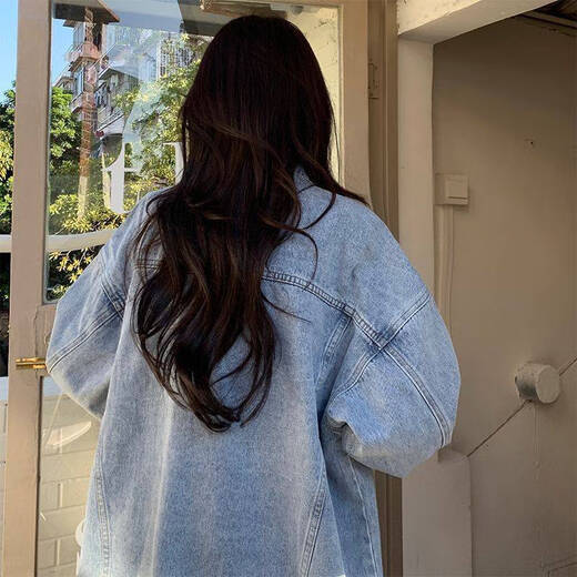 张饭雨牛仔外套女春秋韩版宽松牛仔衣胖mm无帽外套潮流上衣夹克牛仔衣服 9926#黑色 S  建议80--100斤