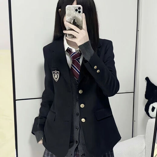 Xier jk uniform black suit jacket female college style three-button loose Korean style small suit with badge JK uniform suit jacket black with badge L 95-109Jin Jin equals 0.5 kg
