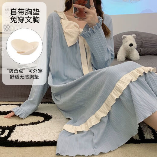 Single Nanwei viene con camiseta de almohadilla de cofre Pajama de estudiantes de manga larga para mujeres para mujeres y otoño cómodo estilo princesa de princesa estilo medio de larga duración se puede usar fuera de 16853# estilo princesa de manga larga (versión extendida) m con almohadilla de cofre [sugerido 95 Jin [Jin equivale a 0.5 kg]]]
