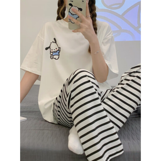 Wu Ju (WUJIU) Junior high school girl 2025 summer thin short-sleeved trousers cute big boy 13-year-old girl pajamas 6626- Chicken Pacha-HZM-short-sleeved trousers-M Women (height 150-158, weight 65-85 Jin [Jin equals 0.5 kg])