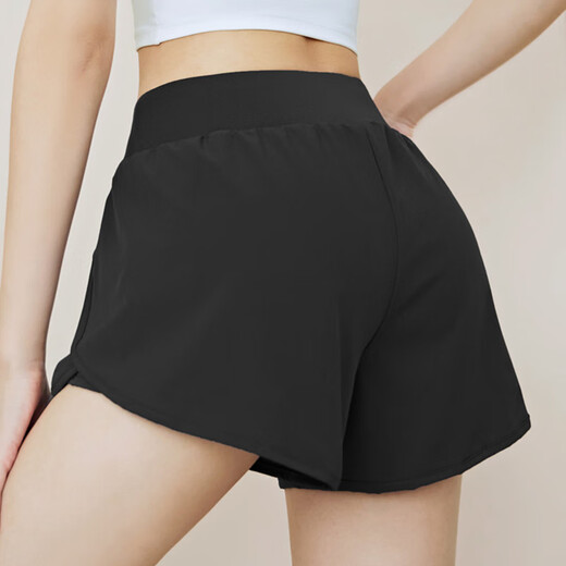 VICTORIATOURIST Sportshorts für Damen, Laufen, schnell trocknend, atmungsaktiv, Yoga, lässig, gefälschte zweiteilige Anti-Expositions-Fitnesshose, Xingyao, Schwarz, M