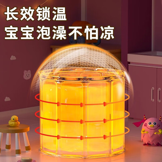 一键折叠免安装泡澡桶游泳洗浴桶家用新生婴儿游泳加厚小孩洗澡盆 紫色小怪兽65*70 标准款（坐垫+排水+5浴袋+收纳）