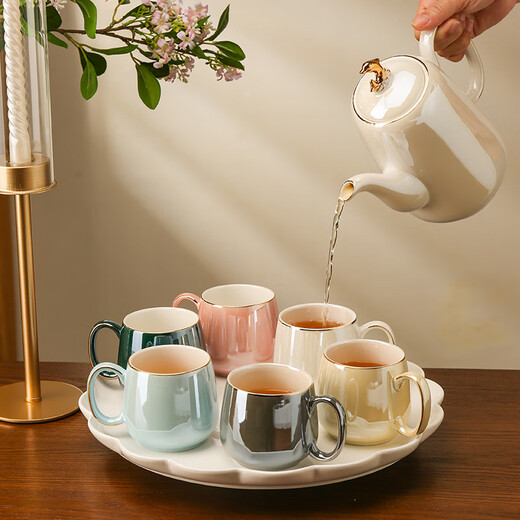 Meidao rotating water set complete set of ceramic afternoon tea tea set large capacity teapot high temperature resistant drinking cup tea cup mixed color pearl-white pot-rotating water set-gift box