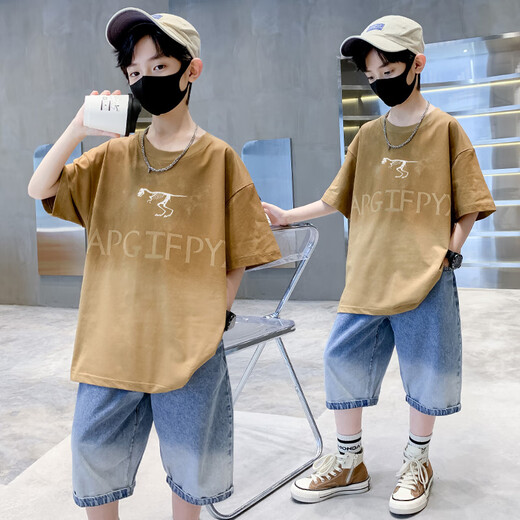 G.DUCKKIDS男童套装夏季短袖新款2025夏装t恤中大童两件套儿童休闲体恤衣服 白色679滑板T 120cm 均码