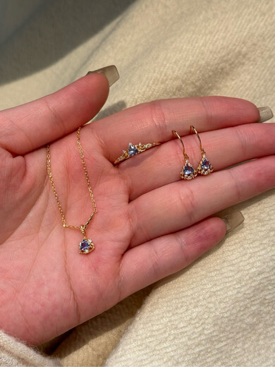 Huaiyin natural tanzanite ring earrings detachable multi-wear necklace gentle jewelry set commuter student gift for women natural tanzanite ring beauty size 5