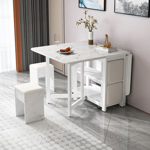Epson small apartment multifunctional folding table retractable household rectangular sideboard dining table folding dining table combination white marble 1.4m single table