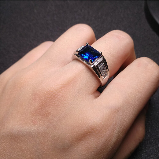 Mangan sleeve deep sea sapphire ring for men 925 sterling silver men's blue zircon white gold temperament domineering open ring white gold plated sapphire ring