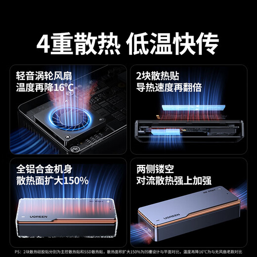 绿联40Gbps硬盘盒 兼容雷雳雷电5/4/3/USB4 M.2 NVMe移动硬盘盒 适用苹果Macmini笔记本接SSD固态D703