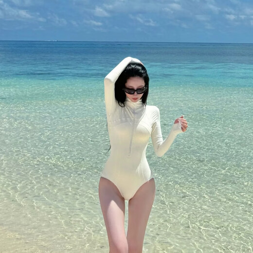 Yun dye surfing high collar one-piece swimsuit women's long-sleeved wetsuit quick-drying jellyfish sunscreen Korean 2025 new swimsuit black XL