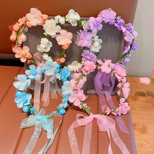 Lingmeng children's garland headband, stage performance hair accessories, flower headband, princess garland, little girl photo headdress, white garland 1 piece